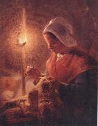 Jean Francois Millet Woman Sewing by Lamplight Sweden oil painting artist